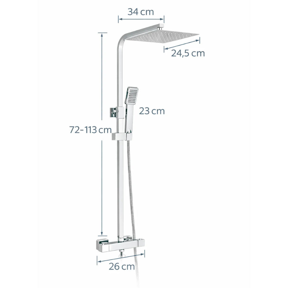 Colonne de Douche Thermostatique Acier Inoxydable Chrome Carré