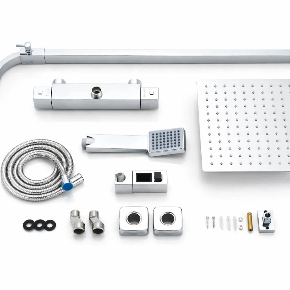 Colonne de Douche Thermostatique Acier Inoxydable Chrome Carré