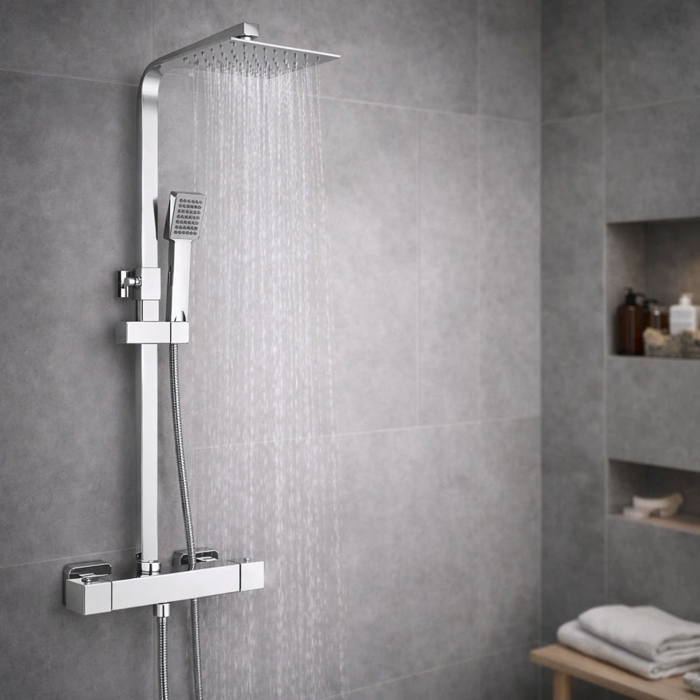 Colonne de Douche Thermostatique Acier Inoxydable Chrome Carré