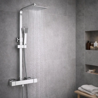 Colonne de Douche Thermostatique Acier Inoxydable Chrome Carré