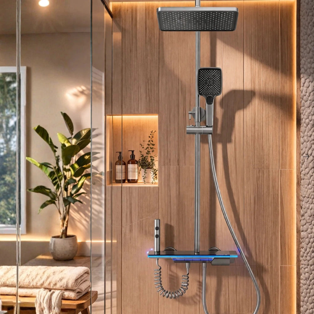 Colonne de Douche Thermostatique LED Rectangulaire 4 Modes