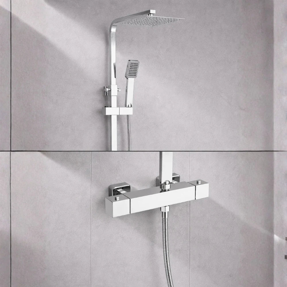 Colonne de Douche Thermostatique Acier Inoxydable Chrome Carré