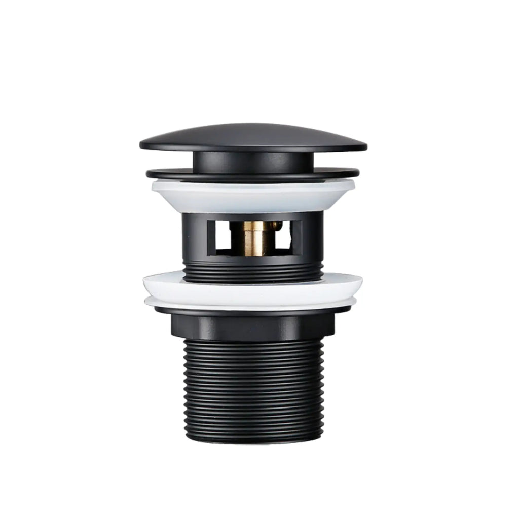 Bonde de Lavabo Clic-Clac en noir mat, avec trop-plein, sur fond blanc