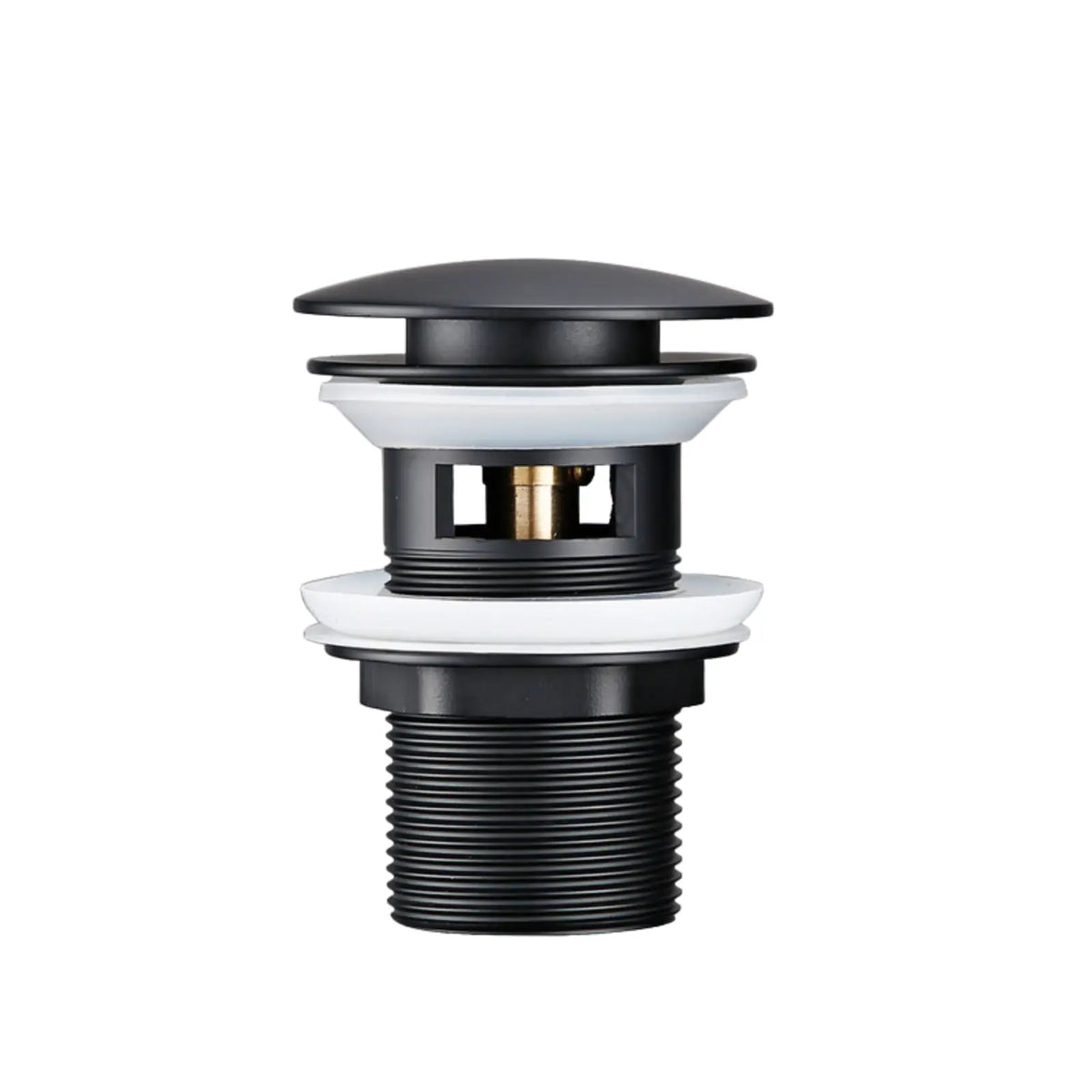 Bonde de Lavabo Clic-Clac en noir mat, avec trop-plein, sur fond blanc