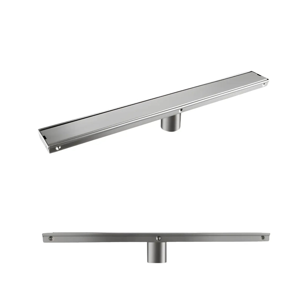 Caniveau de Douche Linéaire Encastré, 60 / 80 / 90 cm en nickel brossé, sur fond blanc