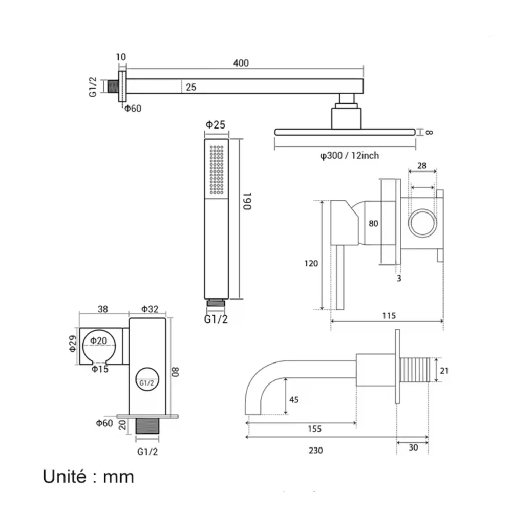 Dimensions - Encastrable Or Rose Bain