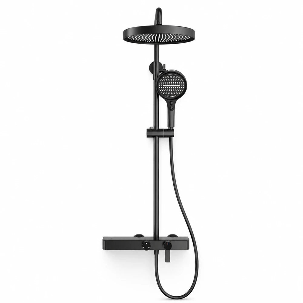 Colonne de douche laiton 3 voies avec bec baignoire, finition noire — L'art de la douche