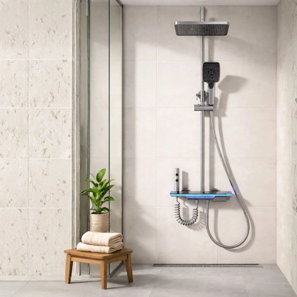 Colonne de Douche Thermostatique LED Rectangulaire 4 Modes