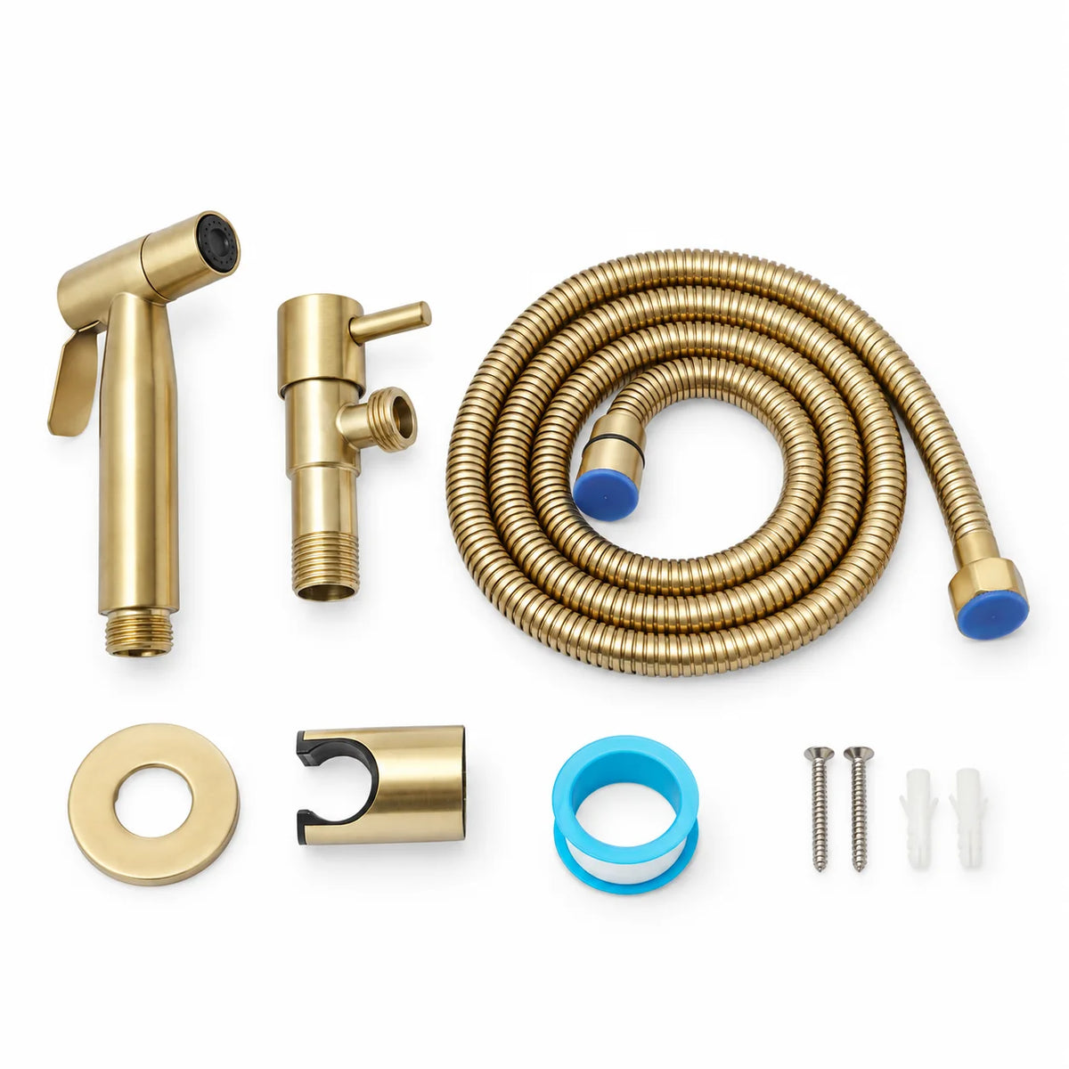 Contenu du coffret de la douchette wc eau froide, kit mural 1 voie en or brossé