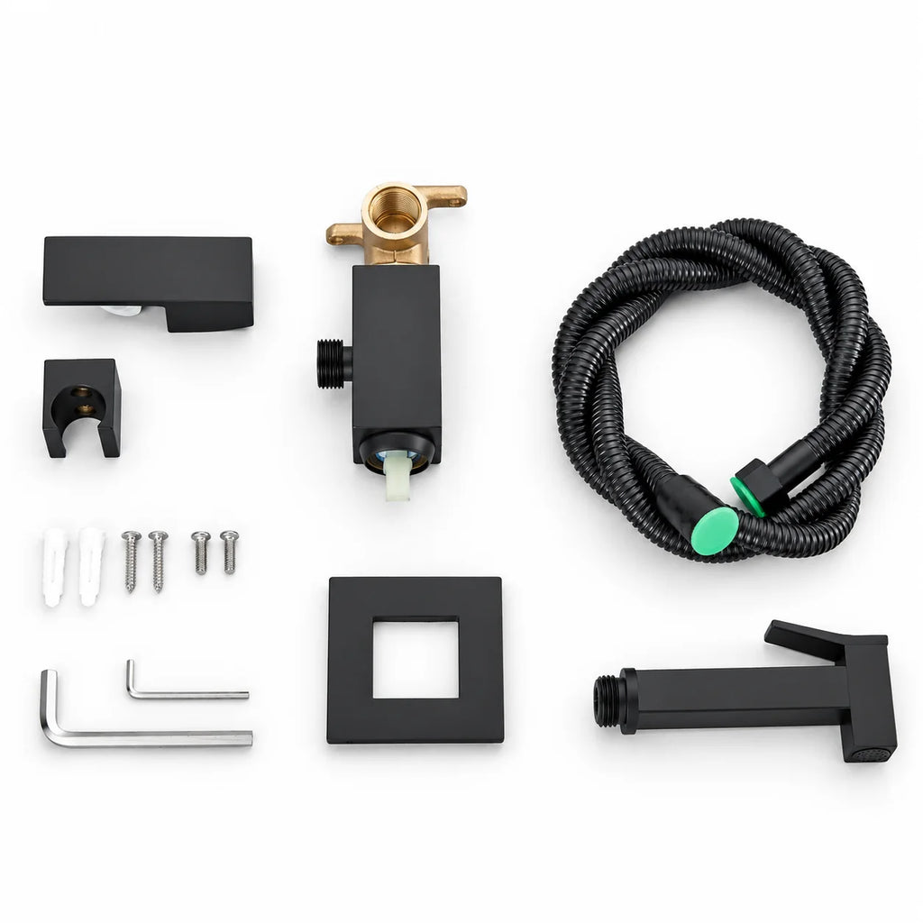 Contenu du coffret de la douchette wc mitigeur eau chaude et froide, murale en noir mat