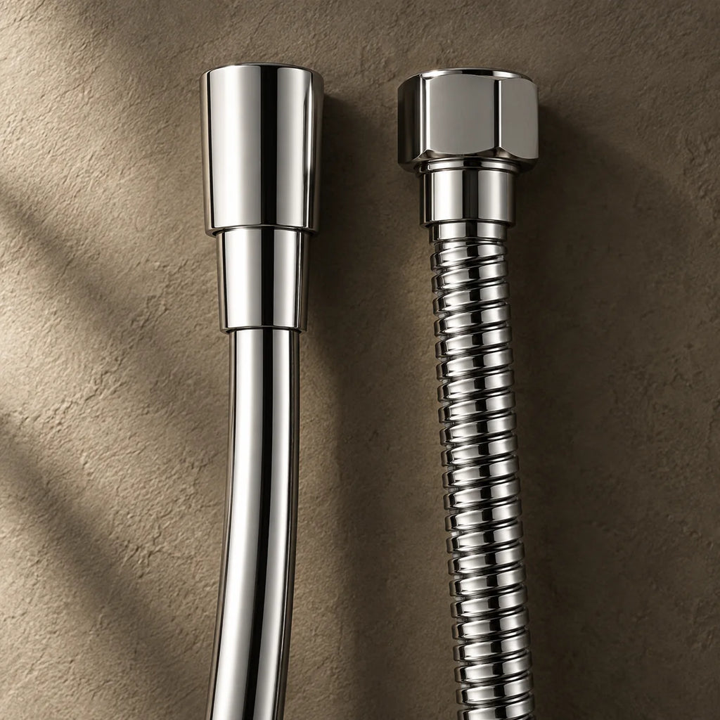 Comparatif flexible inox et PVC de la douchette wc mitigeur eau chaude et froide, ronde en chrome