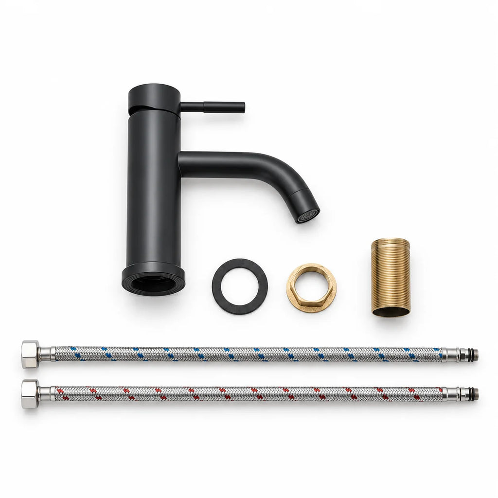 Contenu du coffret du mitigeur lavabo bec bas, salle de bain en noir mat