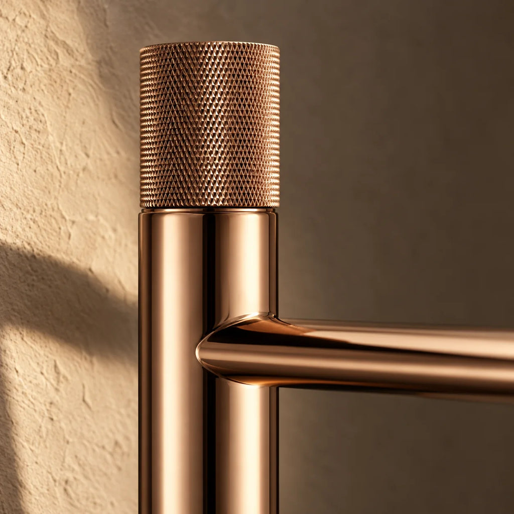 Commande moletée du mitigeur lavabo bec haut xl, vasque à poser en or rose brossé