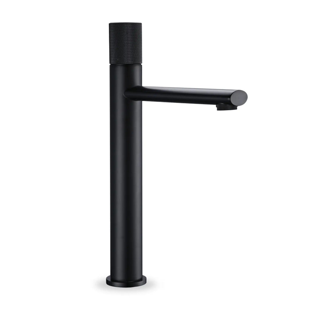 Mitigeur Lavabo Bec Haut XL, Vasque à Poser en noir mat, sur fond blanc