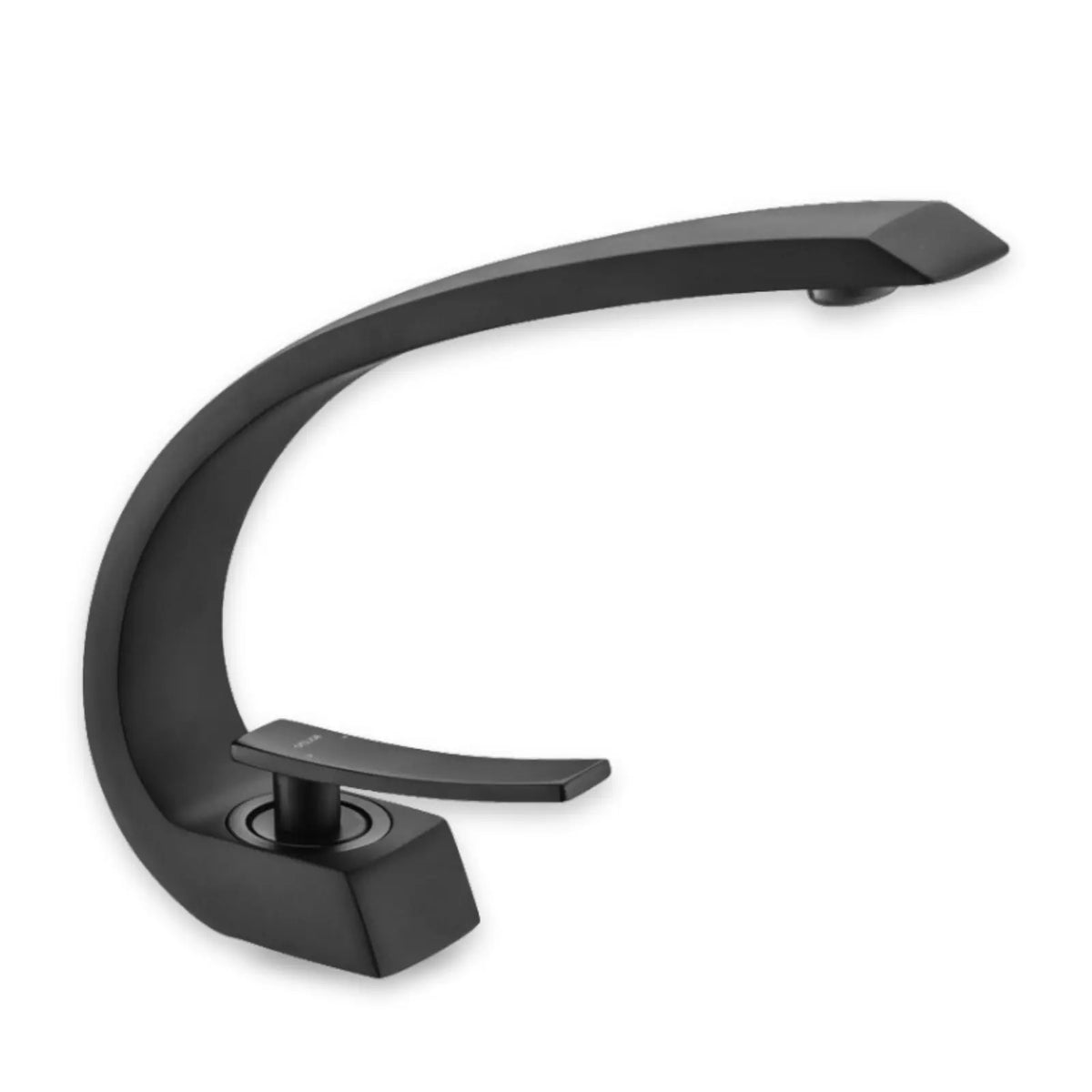 Robinet Lavabo Design Courbé, Laiton Massif en noir mat, sur fond blanc
